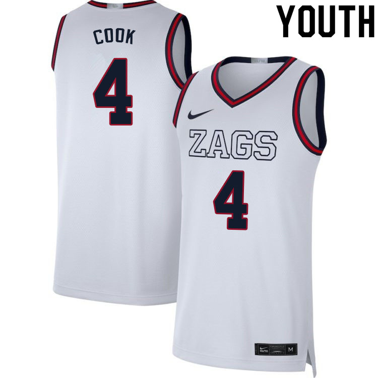 Youth #4 Aaron Cook Gonzaga Bulldogs College Basketball Jerseys Sale-White